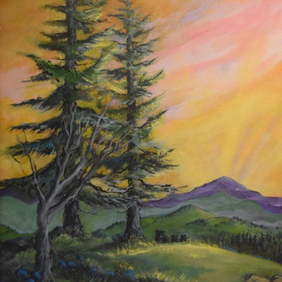 “Mother Bear, Cubs and Sunrise”