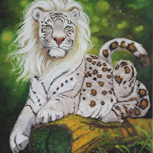 “Mythical big cat on log”