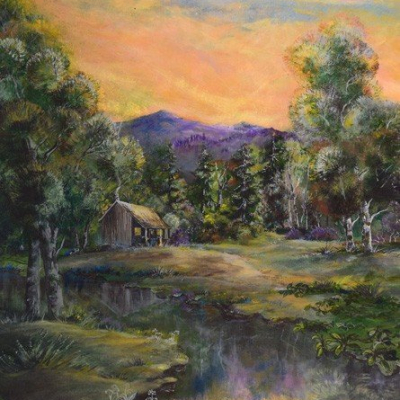 “Iris Lake and Cabin”
